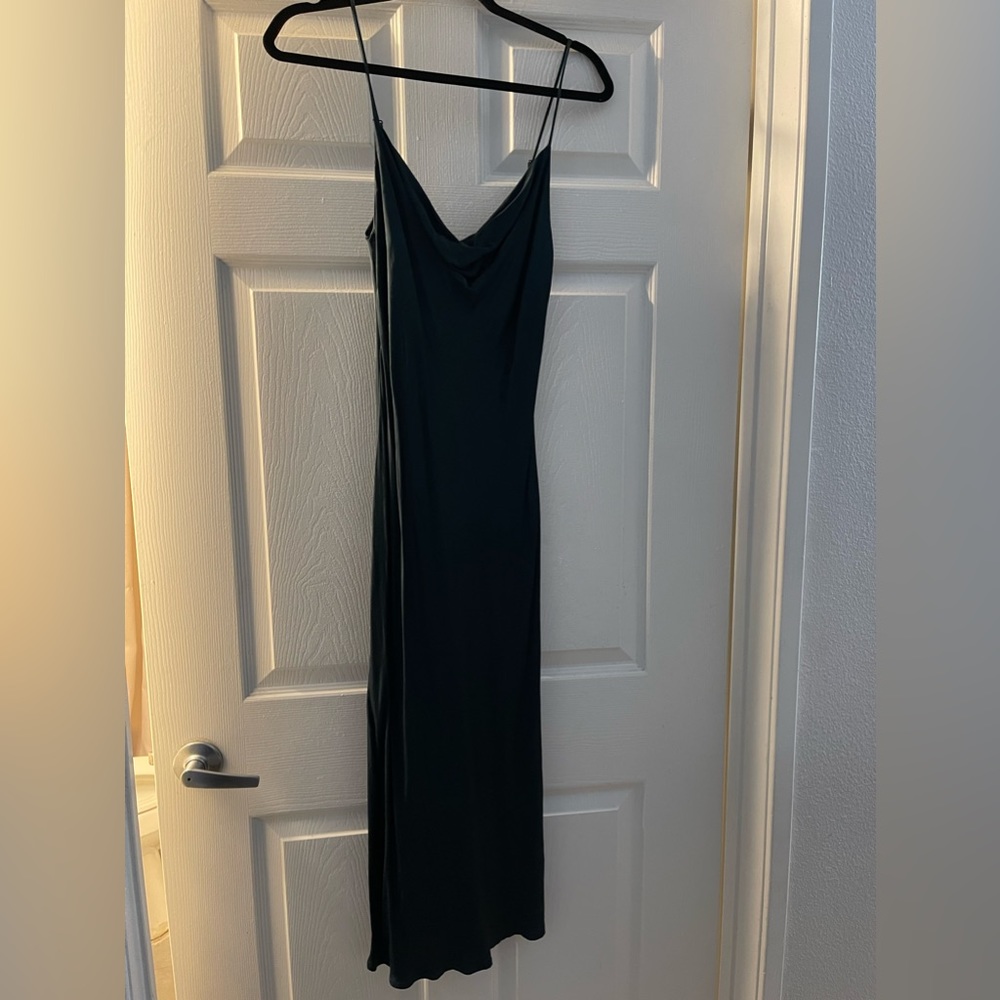 Zara Forest Green Satin Midi Dress